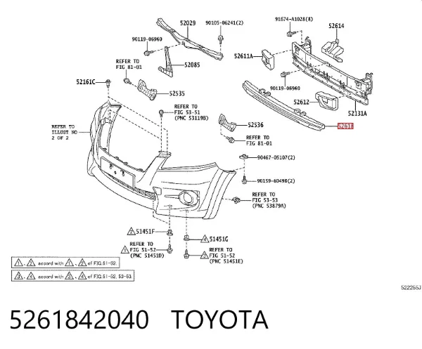 Absorbedor del parachoques delantero 5261842040 Toyota