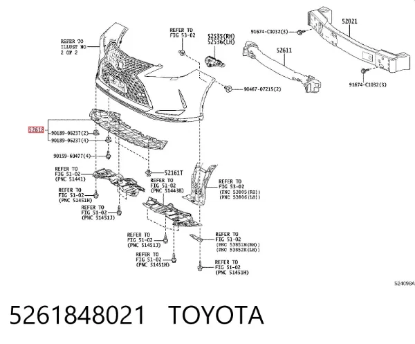 Protector para parachoques 5261848021 Toyota