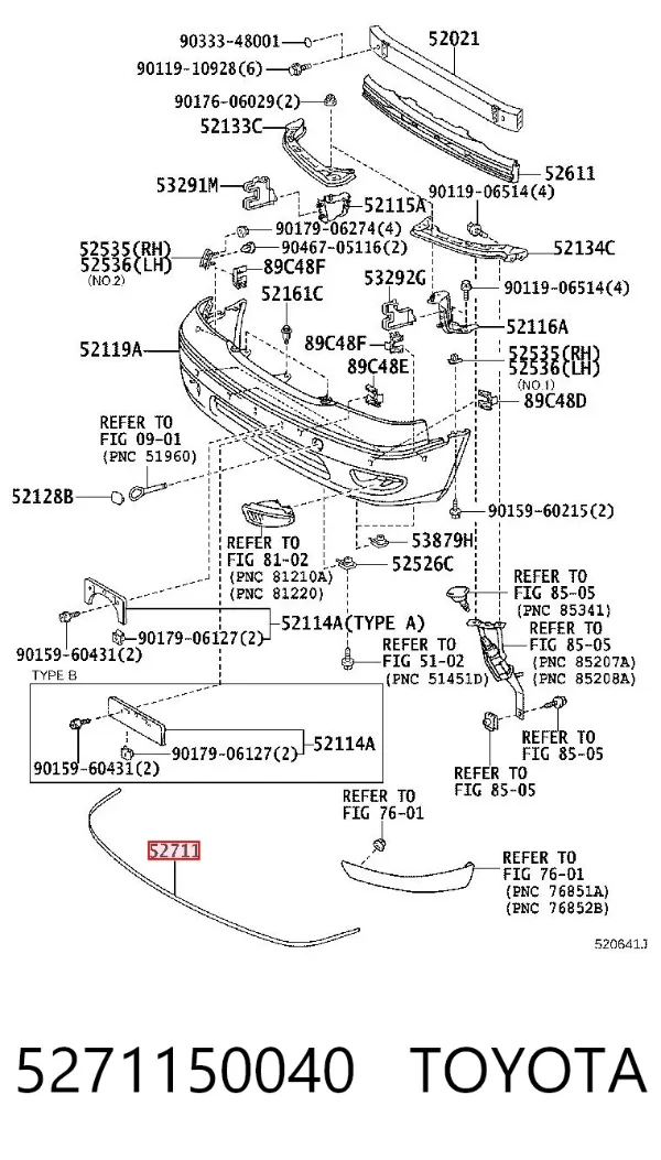 Moldura de parachoques delantero 5271150040 Toyota