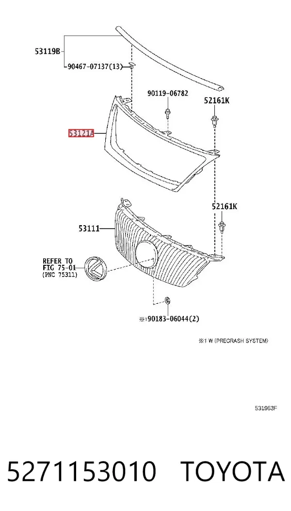 Moldura de rejilla del radiador 5271153010 Toyota