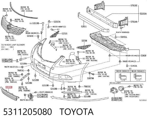 Rejilla del parachoques delantero 5311205080 Toyota