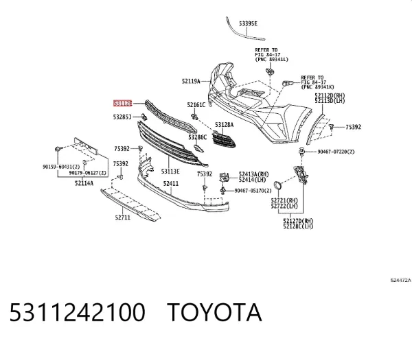 Rejilla superior del parachoques delantero 5311242100 Toyota