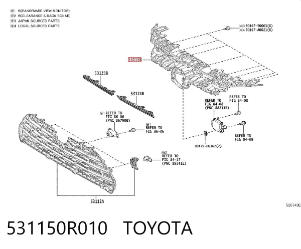 Soporte de parrilla del radiador 531150R010 Toyota