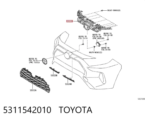 Soporte de parrilla del radiador 5311542010 Toyota