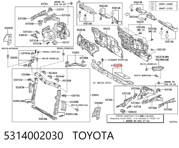 Deflector de aire superior del radiador 5314002030 Toyota