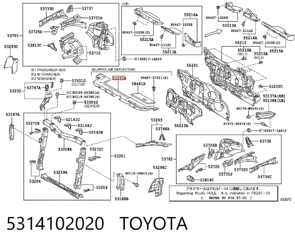 Deflector de aire superior del radiador 5314102020 Toyota