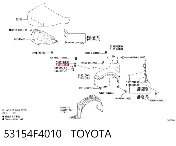 Soporte delantero izquierdo para aleta delantera 53154F4010 Toyota