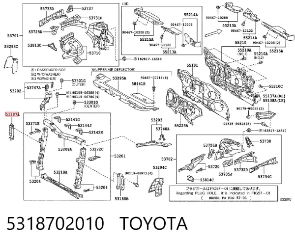 Soporte inferior del radiador (panel de montaje de faros) 5318702010 Toyota