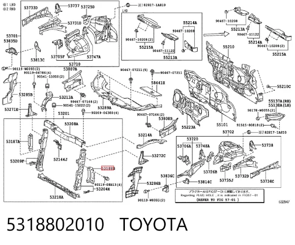 Soporte inferior del radiador (panel de montaje de faros) 5318802010 Toyota