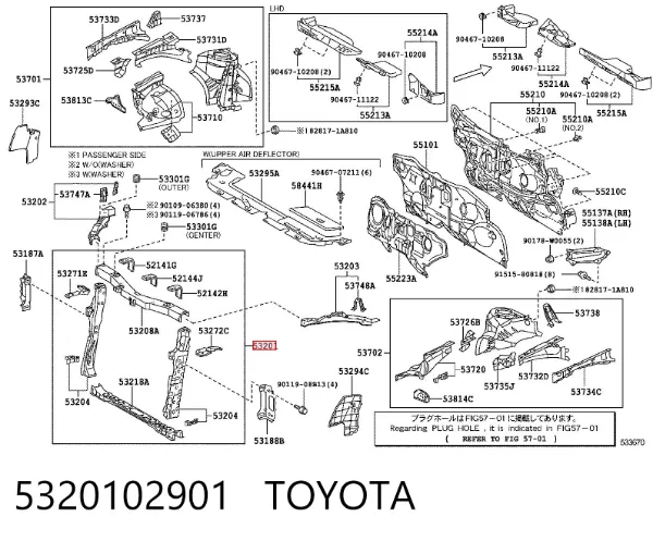 Soporte de radiador 5320102901 Toyota