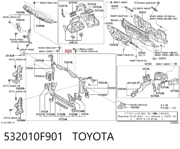 Soporte de radiador 532010F901 Toyota