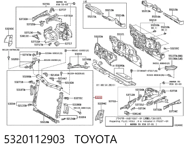 Soporte de radiador 5320112903 Toyota