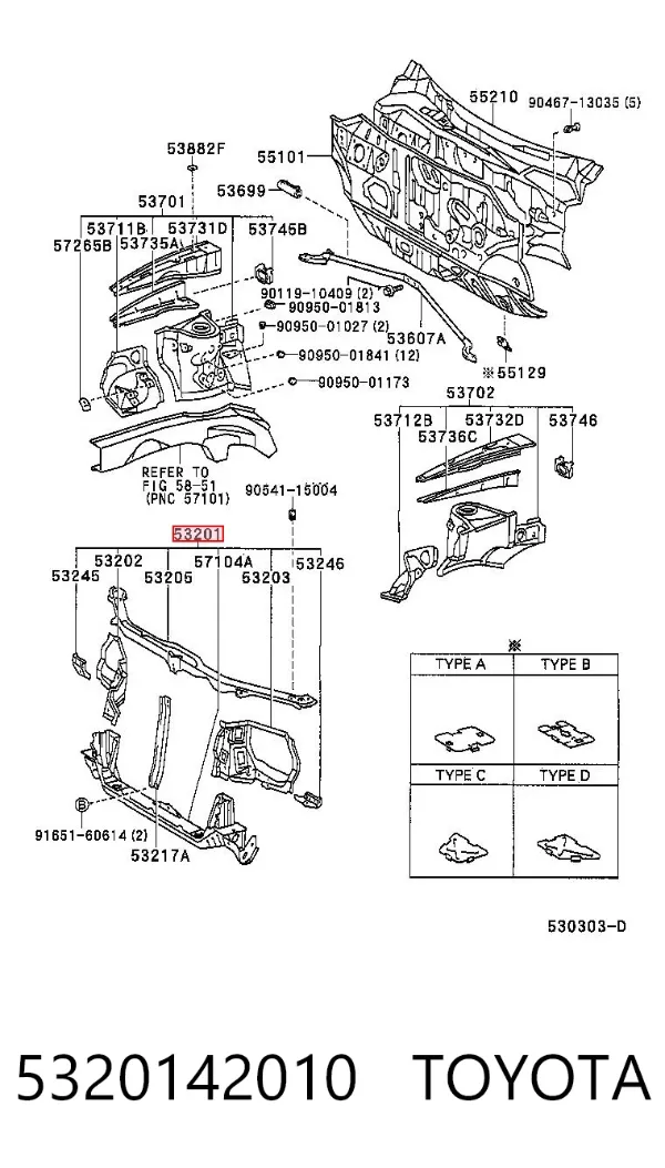 Soporte de radiador 5320142010 Toyota