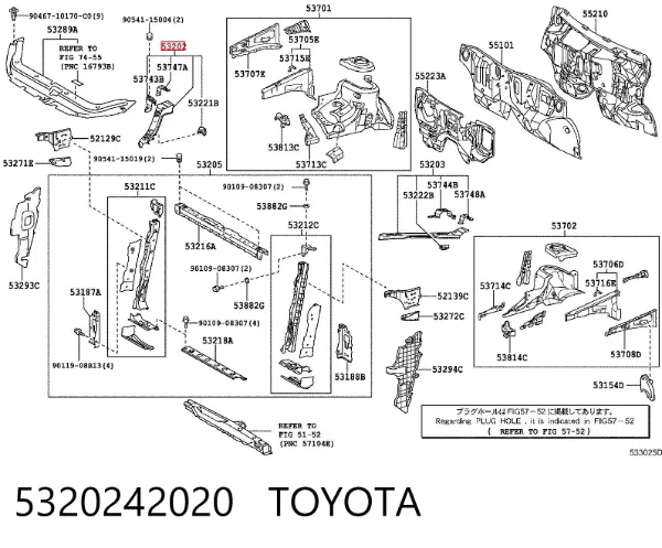 Soporte superior derecho del radiador 5320242020 Toyota