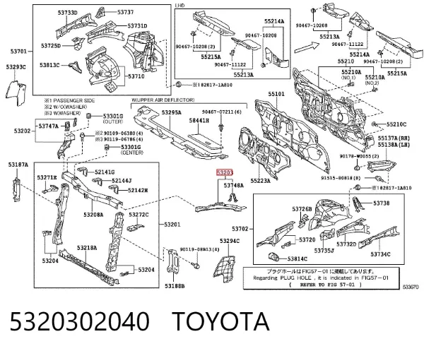 Soporte de radiador superior 5320302040 Toyota