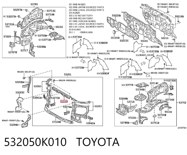 Soporte de radiador superior 532050K010 Toyota