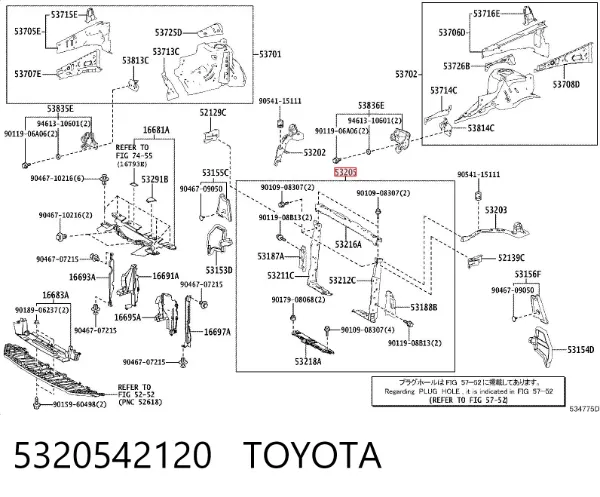 Soporte de radiador superior 5320542120 Toyota