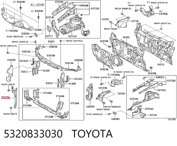 Soporte del cierre del capó 5320833030 Toyota