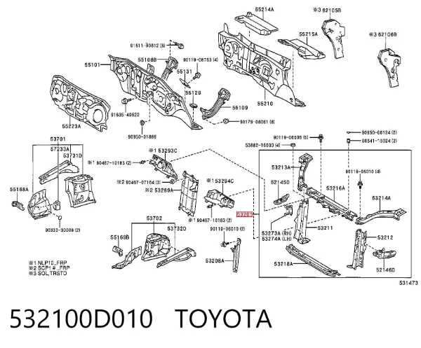 Soporte de radiador 532100D010 Toyota