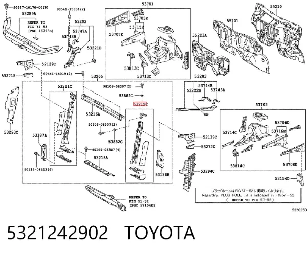 Soporte izquierdo del radiador (panel de montaje de faros) 5321242902 Toyota