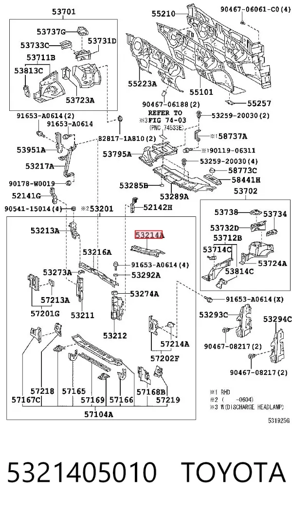 Soporte de radiador superior 5321405010 Toyota