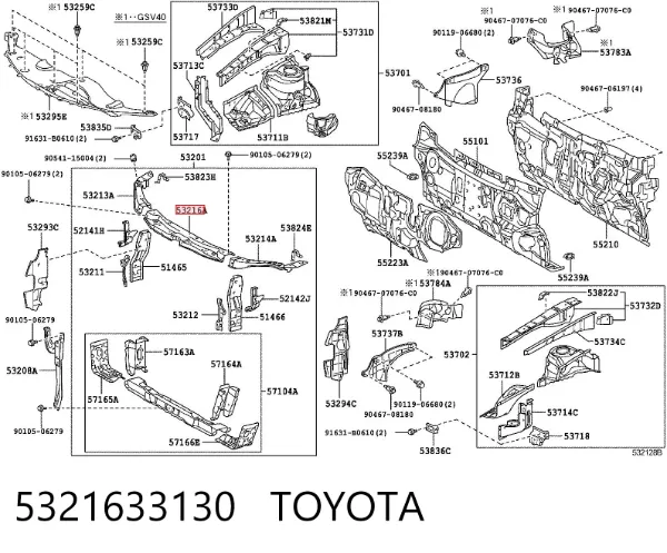 Soporte de radiador superior 5321633130 Toyota
