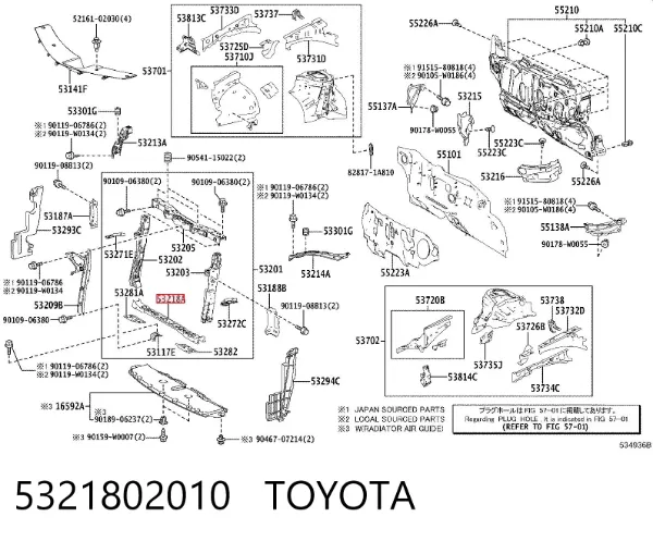 Soporte de radiador superior 5321802010 Toyota