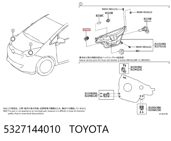 Soporte de montaje del faro delantero 5327144010 Toyota