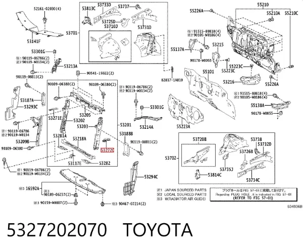 Soporte de fijación del faro delantero izquierdo 5327202070 Toyota