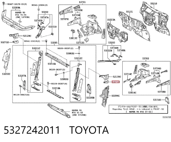 Soporte de fijación del faro delantero izquierdo 5327242011 Toyota