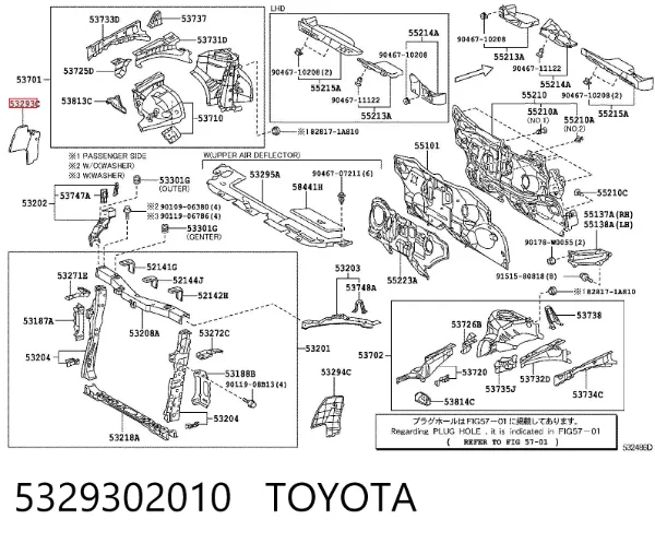 Deflector de aire del radiador derecho 5329302010 Toyota