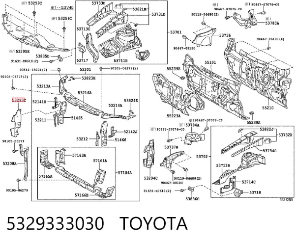 Deflector de aire del radiador derecho 5329333030 Toyota
