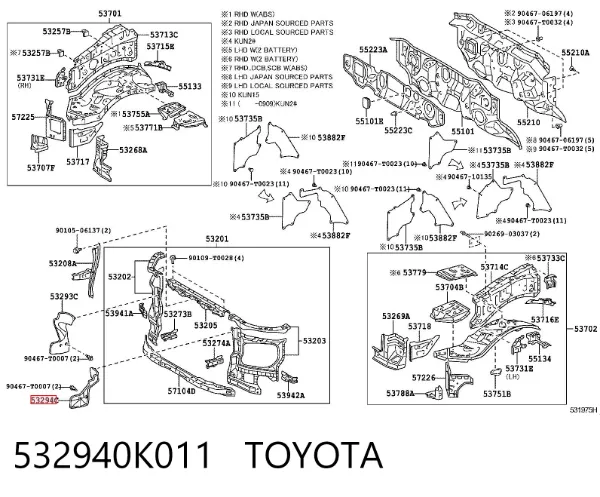 Deflector de aire del radiador izquierdo 532940K011 Toyota