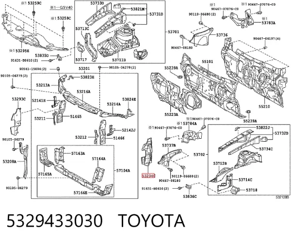 Deflector de aire del radiador izquierdo 5329433030 Toyota