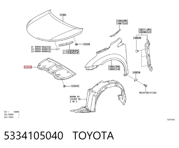 Aislamiento del Capó 5334105040 Toyota