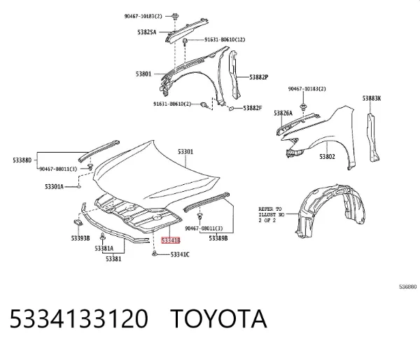 Aislamiento del Capó 5334133120 Toyota