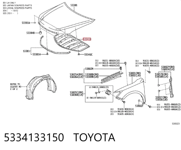 Aislamiento del Capó Toyota Camry VII