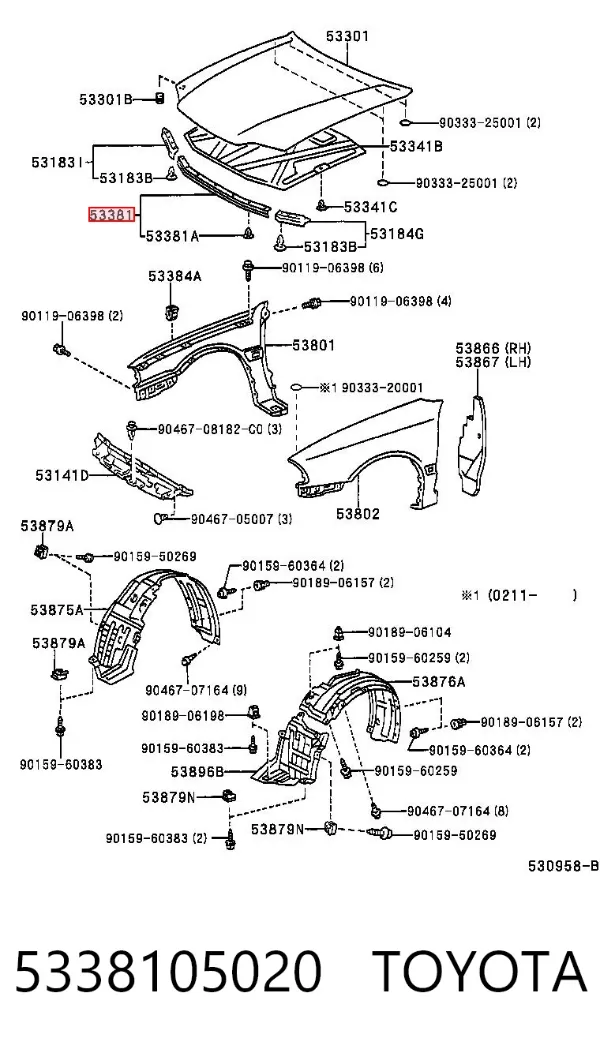 Sellador del capó 5338105020 Toyota