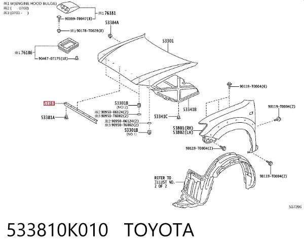 Sellador del capó 533810K010 Toyota