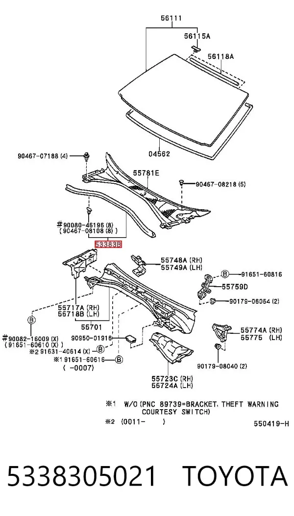 Sellador del capó 5338305021 Toyota