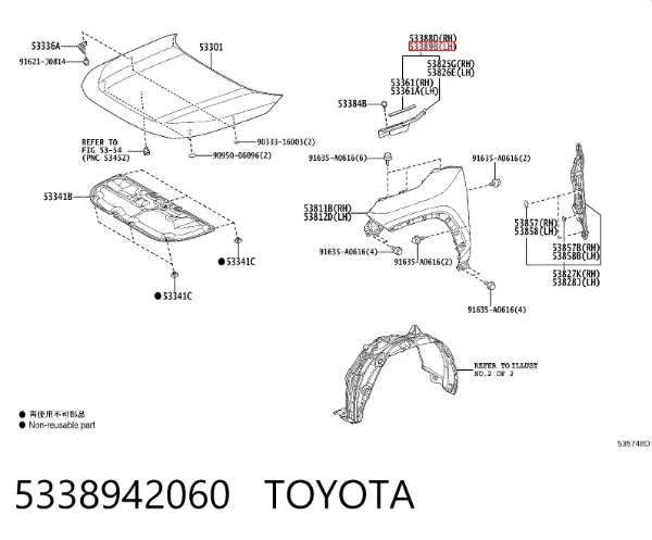 Moldura del guardabarros delantero izquierdo 5338942060 Toyota