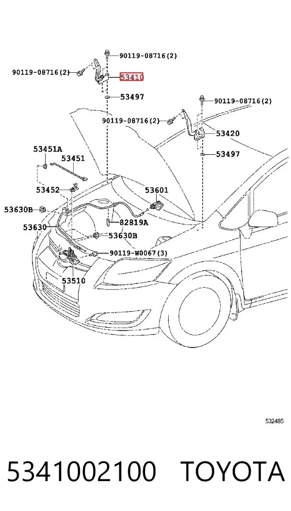 Bisagra derecha del capó 5341002100 Toyota