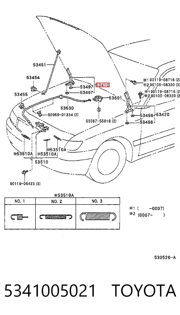 Bisagra derecha del capó 5341005021 Toyota