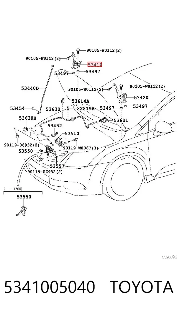 Bisagra derecha del capó 5341005040 Toyota