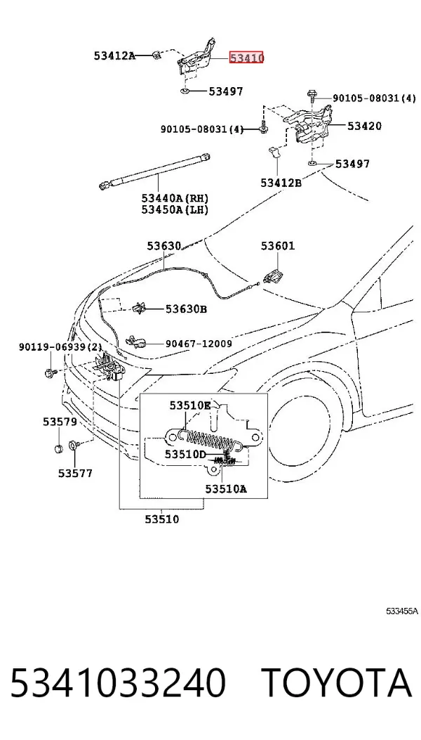 Bisagra derecha del capó 5341033240 Toyota