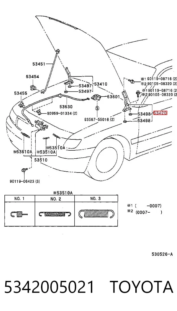 Bisagra izquierda del capó 5342005021 Toyota