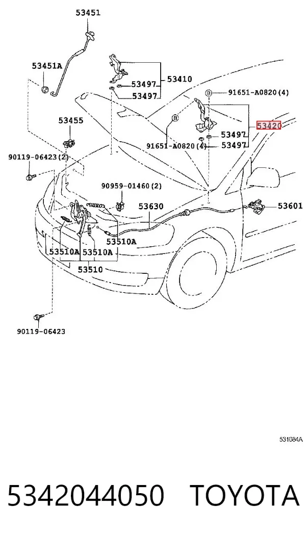 Bisagra derecha del capó 5342044050 Toyota