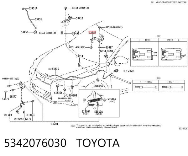 Bisagra izquierda del capó 5342076030 Toyota