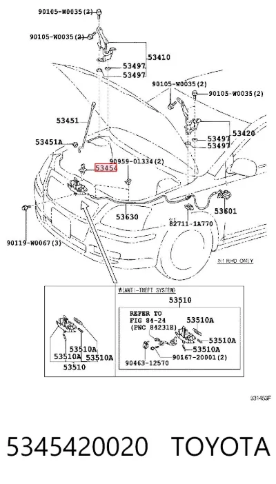 Fijador del soporte del capó TOYOTA 5345420020