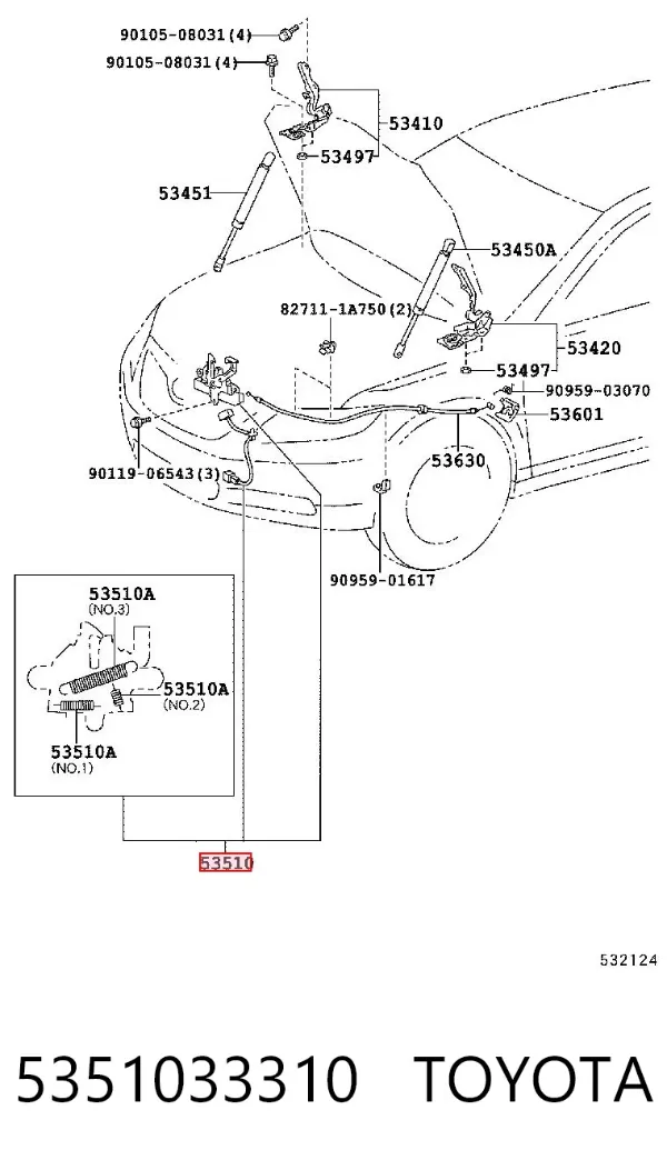 Cerradura de capó 5351033310 Toyota